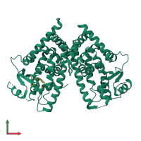 Homo dimeric assembly 1 of PDB entry 1nyx coloured by chemically distinct molecules, front view.