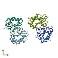 PDB entry 1nz0 coloured by chain, front view.