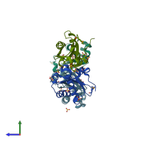 PDB entry 1nz0 coloured by chain, side view.