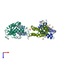 PDB entry 1nz0 coloured by chain, top view.