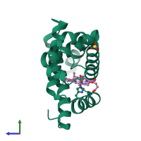 PDB entry 1nz2 coloured by chain, side view.