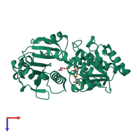 PDB entry 1nzd coloured by chain, top view.