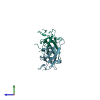 PDB entry 1nzi coloured by chain, side view.