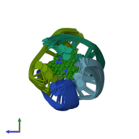 PDB entry 1nzm coloured by chain, ensemble of 10 models, side view.