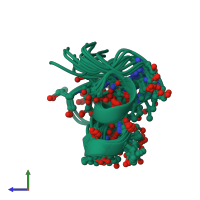 PDB entry 1nzs coloured by chain, ensemble of 16 models, side view.