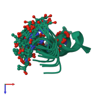 PDB entry 1nzs coloured by chain, ensemble of 16 models, top view.