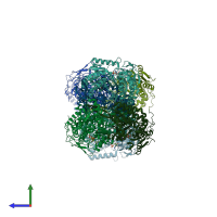 PDB entry 1nzx coloured by chain, side view.