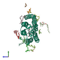 PDB entry 1o0a coloured by chain, ensemble of 2 models, side view.