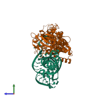 PDB entry 1o0b coloured by chain, side view.