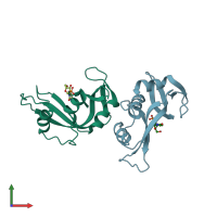 PDB entry 1o0m coloured by chain, front view.