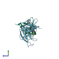 PDB entry 1o0n coloured by chain, side view.