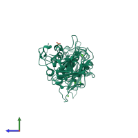 PDB entry 1o0t coloured by chain, side view.