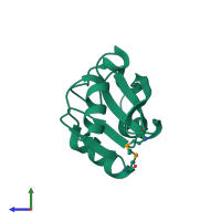 PDB entry 1o13 coloured by chain, side view.