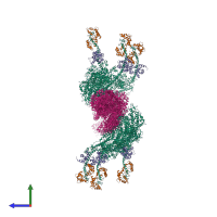 Hetero 32-meric assembly 1 of PDB entry 1o1a coloured by chemically distinct molecules, side view.