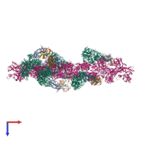 Hetero 32-meric assembly 1 of PDB entry 1o1a coloured by chemically distinct molecules, top view.