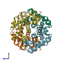 PDB entry 1o1k coloured by chain, side view.
