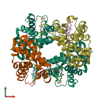 PDB entry 1o1l coloured by chain, front view.