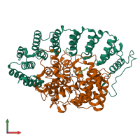 PDB entry 1o1s coloured by chain, front view.