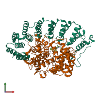 PDB entry 1o1t coloured by chain, front view.