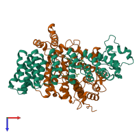 PDB entry 1o1t coloured by chain, top view.
