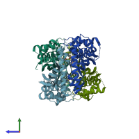 PDB entry 1o25 coloured by chain, side view.