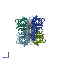 PDB entry 1o26 coloured by chain, side view.