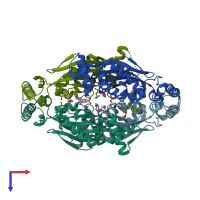 PDB entry 1o28 coloured by chain, top view.