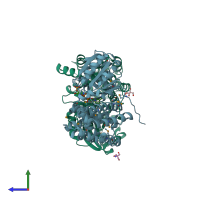 PDB entry 1o2d coloured by chain, side view.