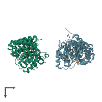 PDB entry 1o2d coloured by chain, top view.