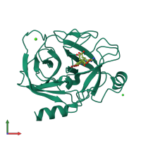 PDB entry 1o2w coloured by chain, front view.