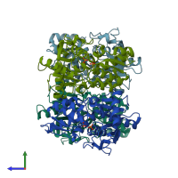 PDB entry 1o58 coloured by chain, side view.
