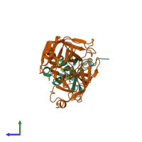 PDB entry 1o5f coloured by chain, side view.