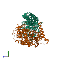 PDB entry 1o5m coloured by chain, side view.