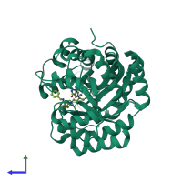 PDB entry 1o5r coloured by chain, side view.