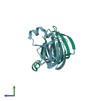 PDB entry 1o5u coloured by chain, side view.