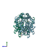 PDB entry 1o62 coloured by chain, side view.