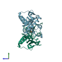 PDB entry 1o64 coloured by chain, side view.