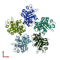 PDB entry 1o66 coloured by chain, front view.