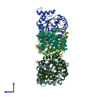 PDB entry 1o66 coloured by chain, side view.