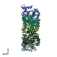 PDB entry 1o68 coloured by chain, side view.