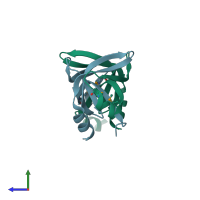 PDB entry 1o6a coloured by chain, side view.