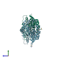 PDB entry 1o6c coloured by chain, side view.