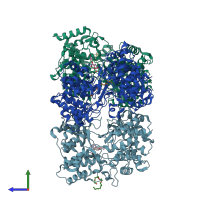 PDB entry 1o6h coloured by chain, side view.