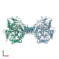 PDB entry 1o6i coloured by chain, front view.