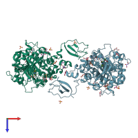PDB entry 1o6i coloured by chain, top view.