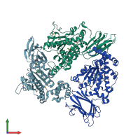 PDB entry 1o6u coloured by chain, front view.