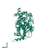PDB entry 1o7f coloured by chain, side view.