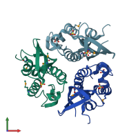 PDB entry 1o7k coloured by chain, front view.