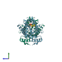 PDB entry 1o7o coloured by chain, side view.