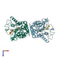 PDB entry 1o7o coloured by chain, top view.